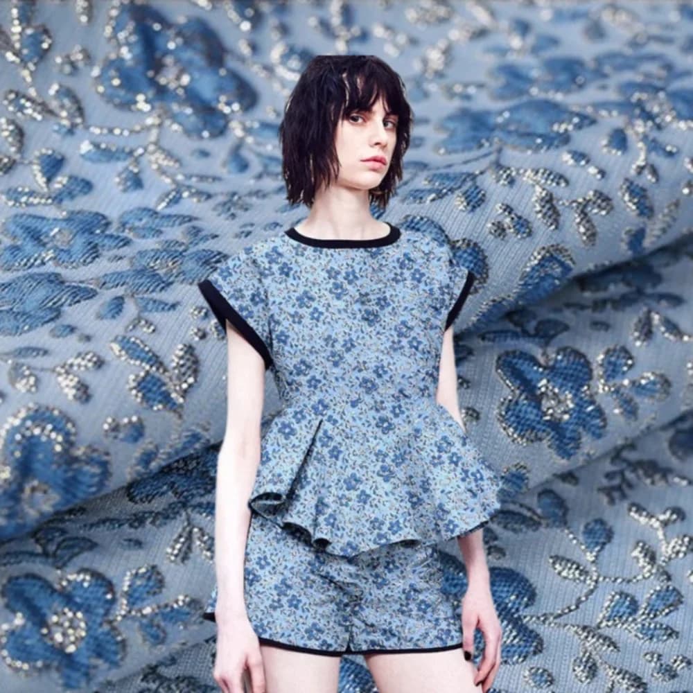 Jacquard Fabric French Style Small Fragrance Gold and Silver Thread Floral Dress Yarn-dyed Clothing High-end Cloth Per Meter