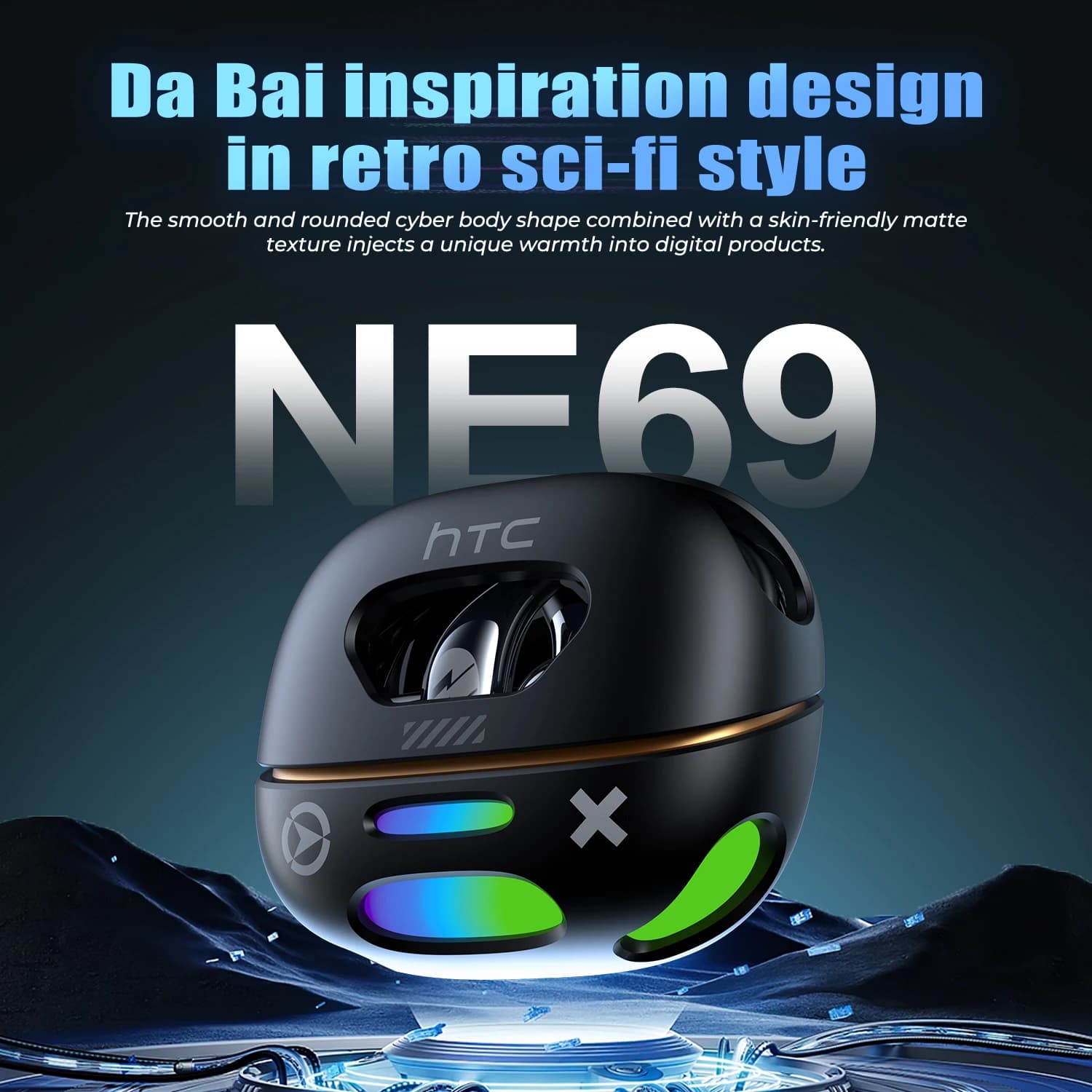 Auricolari Traduttore di Lingue 2026 HTC NE69 AI, Traduzione in Tempo Reale, BT6.0, Bassa Latenza per Gaming, Audio HiFi, Wireless