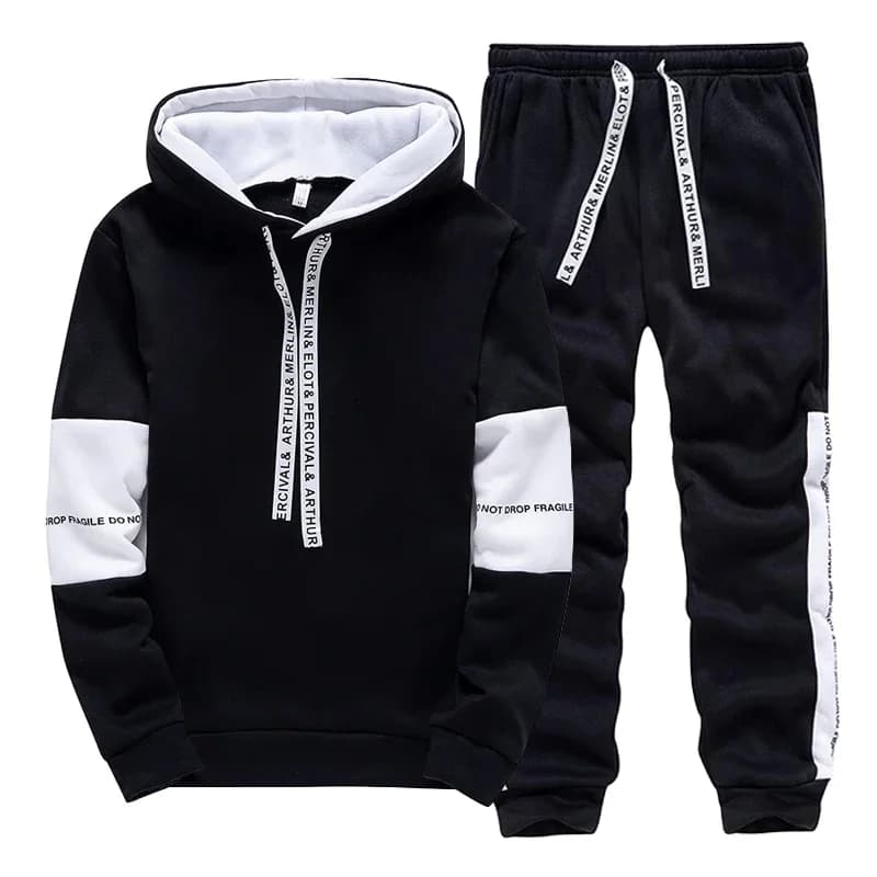 Black White Men's Tracksuit Fashion Casual Hooded Sweatshirts Outdoors Sports Jogging Clothing Autumn Winter Single Hoodie Pants