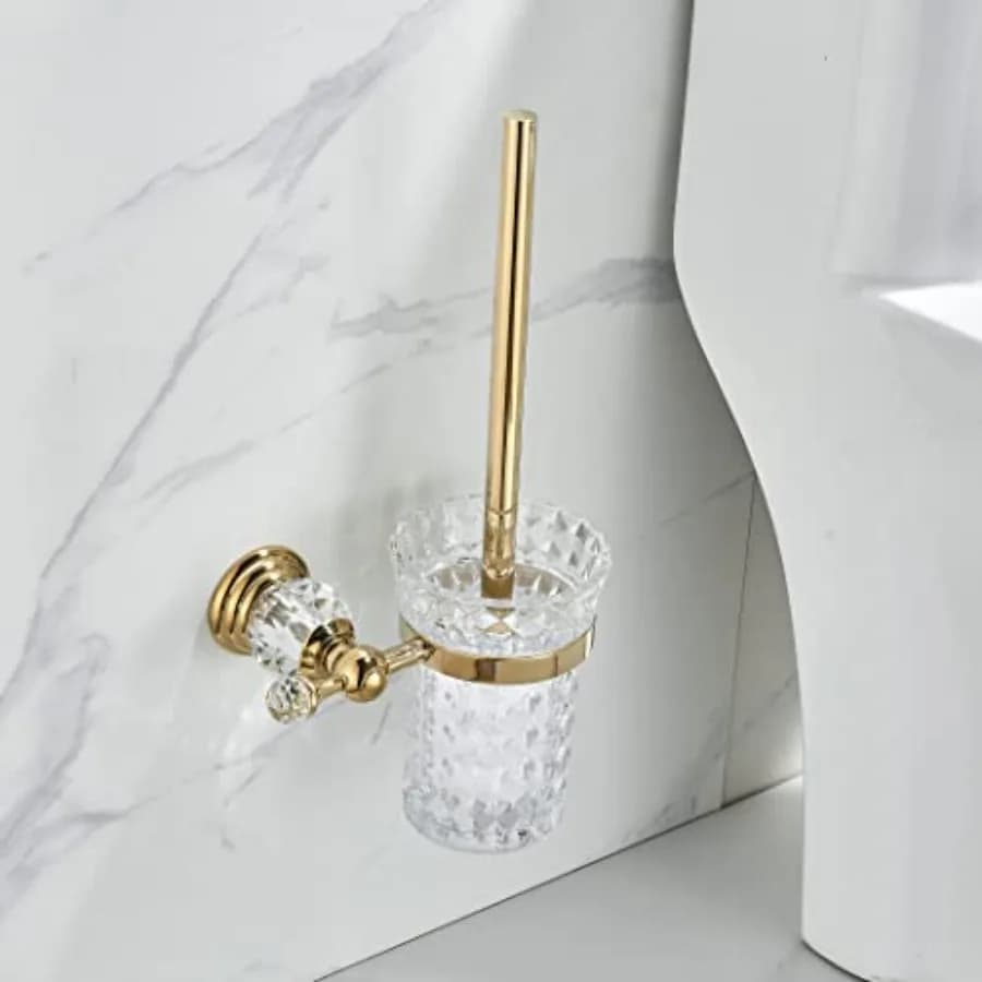 Portascopino WC in Cristallo con Manico Lucido e Testina Sostituibile, Set per Pulizia Bagno in Acciaio Inossidabile, Montaggio a Parete