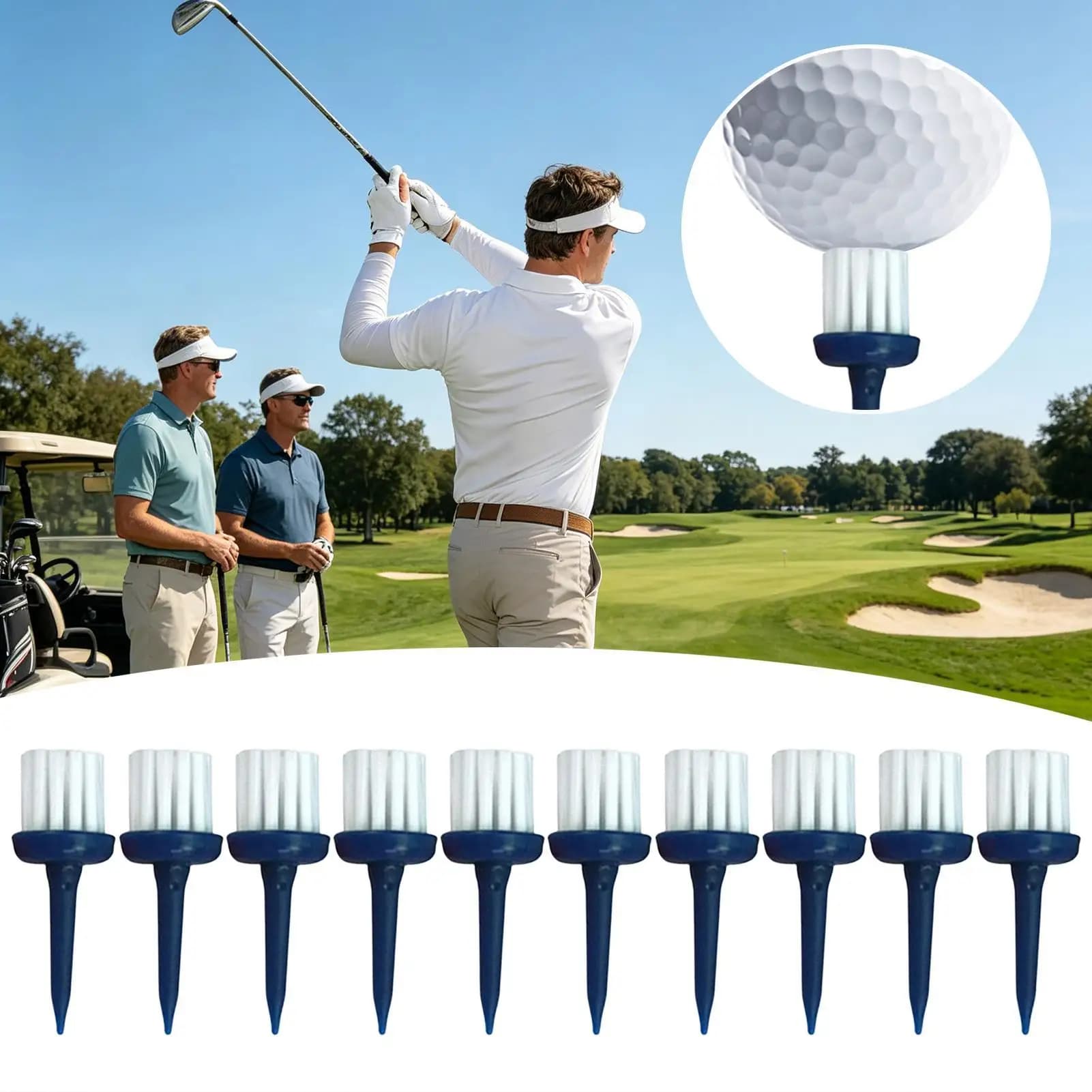 Golf Tee Brush Unbreakable Low Friction Sports Training Tools 10-Piece Golf Ball Base Brush Top For Women Men Golfers Indoor