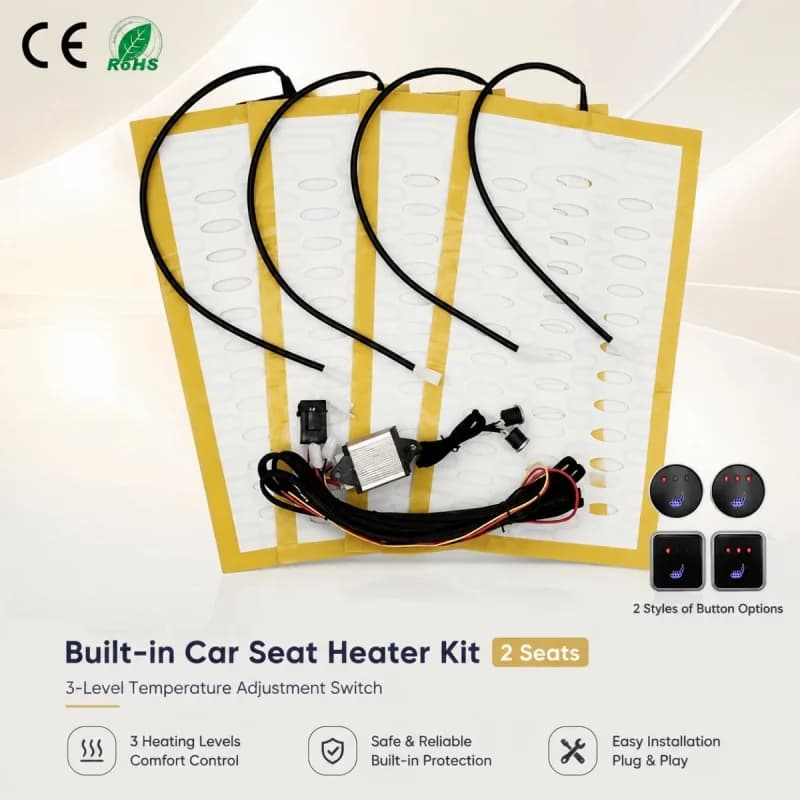 DC 12V Universal Built-In Car Seat Heater System Kit Fit 2 Seats Alloy Wire Heating Pads 3 Level Dual Control Heated Switch