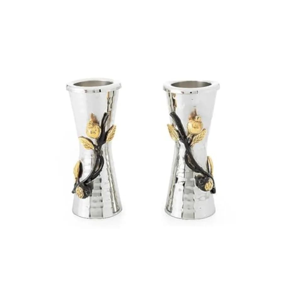 Portacandele per Shabbat per 1 persona. Candele Tea-Light - Decorazione con Ramo di Melograno - Regalo Ebraico Judaico