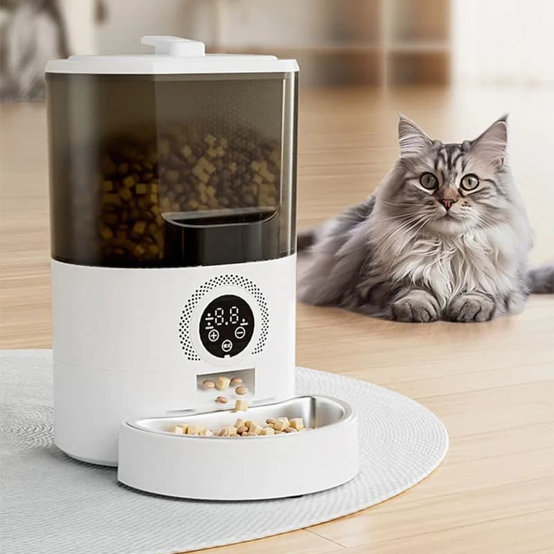 Alimentatore per gatti intelligente Ciotola automatica per alimenti per animali domestici Alimentatore temporizzato per alimenti secchi da 5 litri