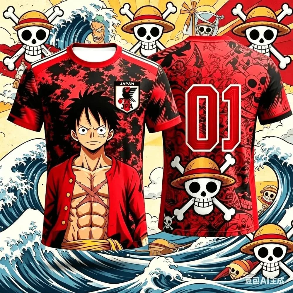 Nuova Maglia da Calcio One Piece Luffy 2026 Giappone, T-shirt Estiva Casual alla Moda per Uomo, Donna e Bambino, Maglietta Traspirante