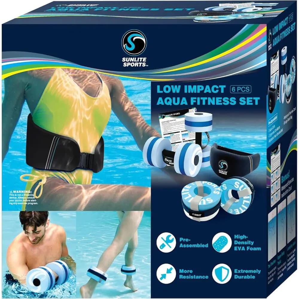 Set per Fitness in Acqua con Manubri, Cintura da Nuoto e Cintura Jogger per Allenamenti in Piscina e Terapia