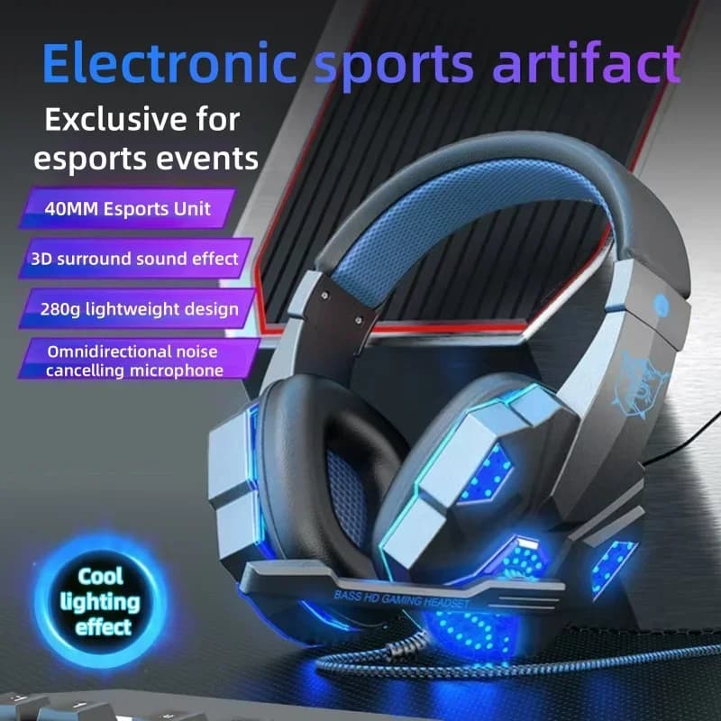 Cuffie da gioco RGB con microfono Cuffie cablate over-ear Driver leggeri per PC PS5 Xbox Switch