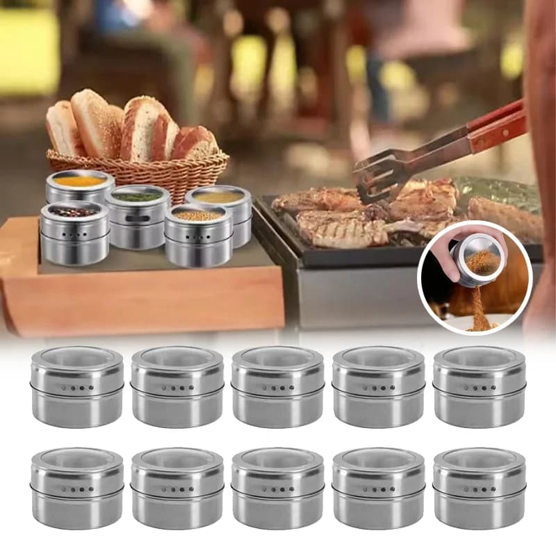 Set di Barattoli Magnetici per Spezie in Acciaio Inox, Contenitori per Pepe e Condimenti, Utensili da Cucina