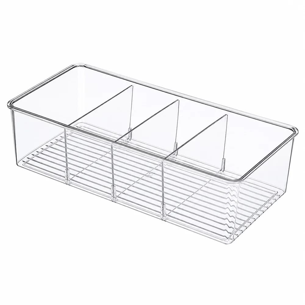 Clear 4-Compartment Plastic Organizer Box for Snacks Tea Bags Coffee Capsules Pantry Desk Kitchen Cabinet Storage Container