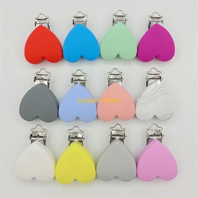 Y4QA Clip per ciuccio a forma cuore in silicone Clip per ciuccio per dentini per bambini BPA gratuiti Perline in silicone per