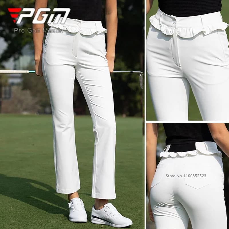 Pantaloni sportivi da donna Pgm Golf Pantaloni sportivi a vita alta primavera estate Pantaloni da golf slim con volant per il tempo libero, abbigliamento sportivo morbido e traspirante