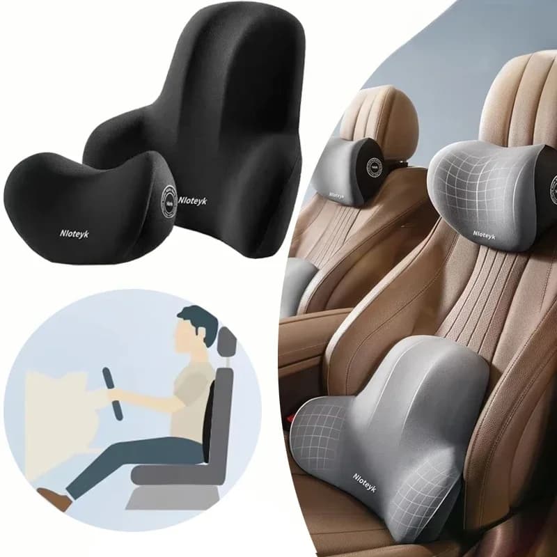 Cuscino Poggiatesta in Memory Foam per Auto, Supporto Lombare e Cervicale, Accessori per Interni Auto