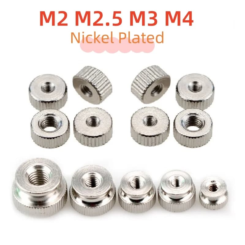 20pcs M2 M2.5 M3 M4 Nickel Plated Knurled Thumb Nuts for PC/Drone/Electronics - Hand Tighten Round Nuts