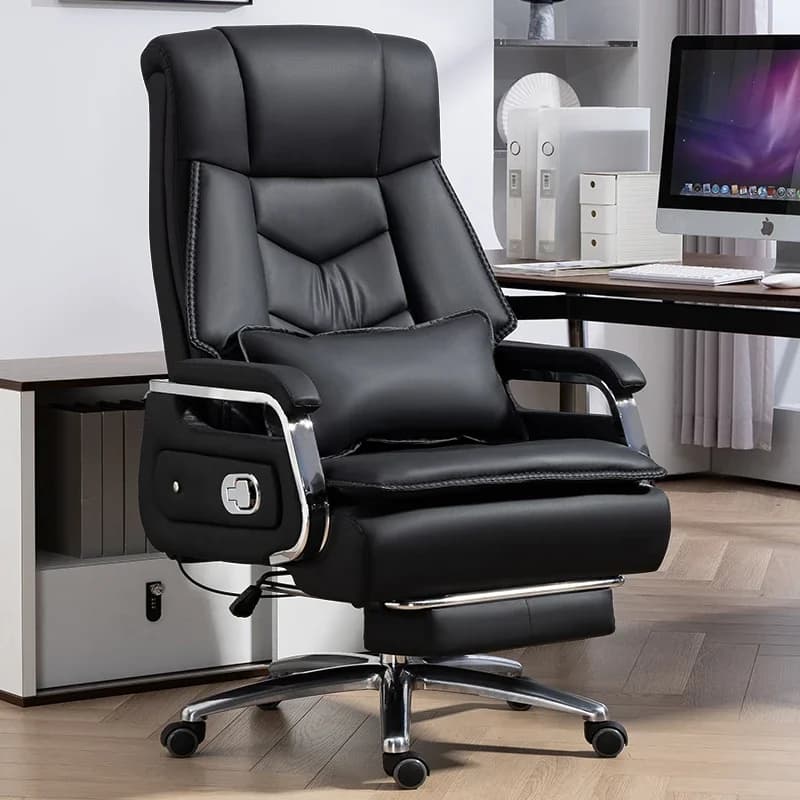 Boss Bureaux Mobili per ufficio Sedia da ufficio con supporto per piedi in pelle bovina selezionata Massaggio a 7 punti Sedia da gioco ergonomica reclinabile con rotelle
