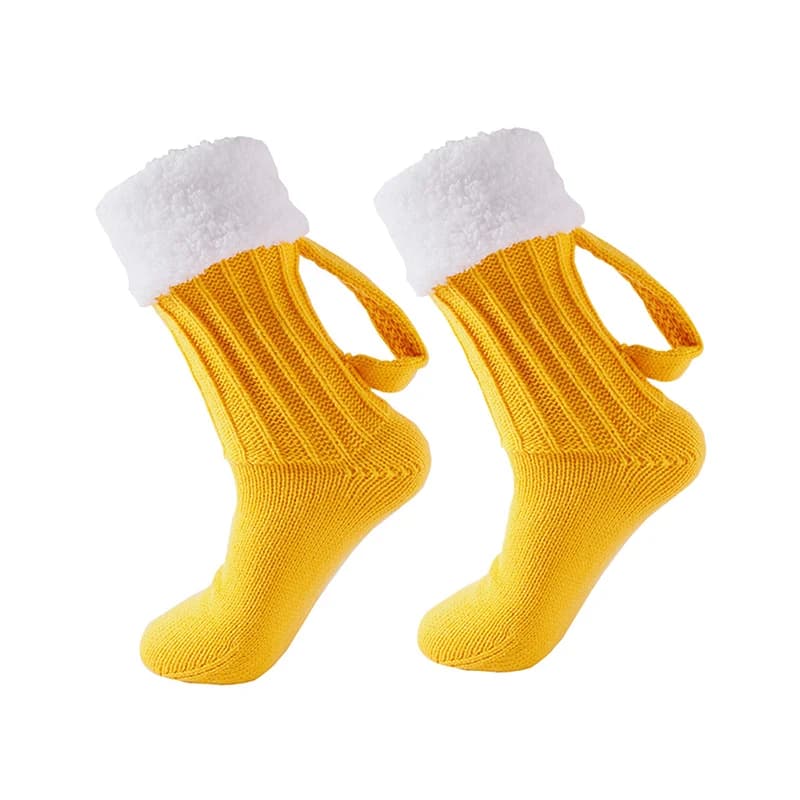 Calzini da birra divertenti personalizzati Calzini da pavimento caldi lavorati a maglia Calzini da tazza di birra 3D Calzini per piedi lavorati a maglia Antivento caldi per l'autunno inverno