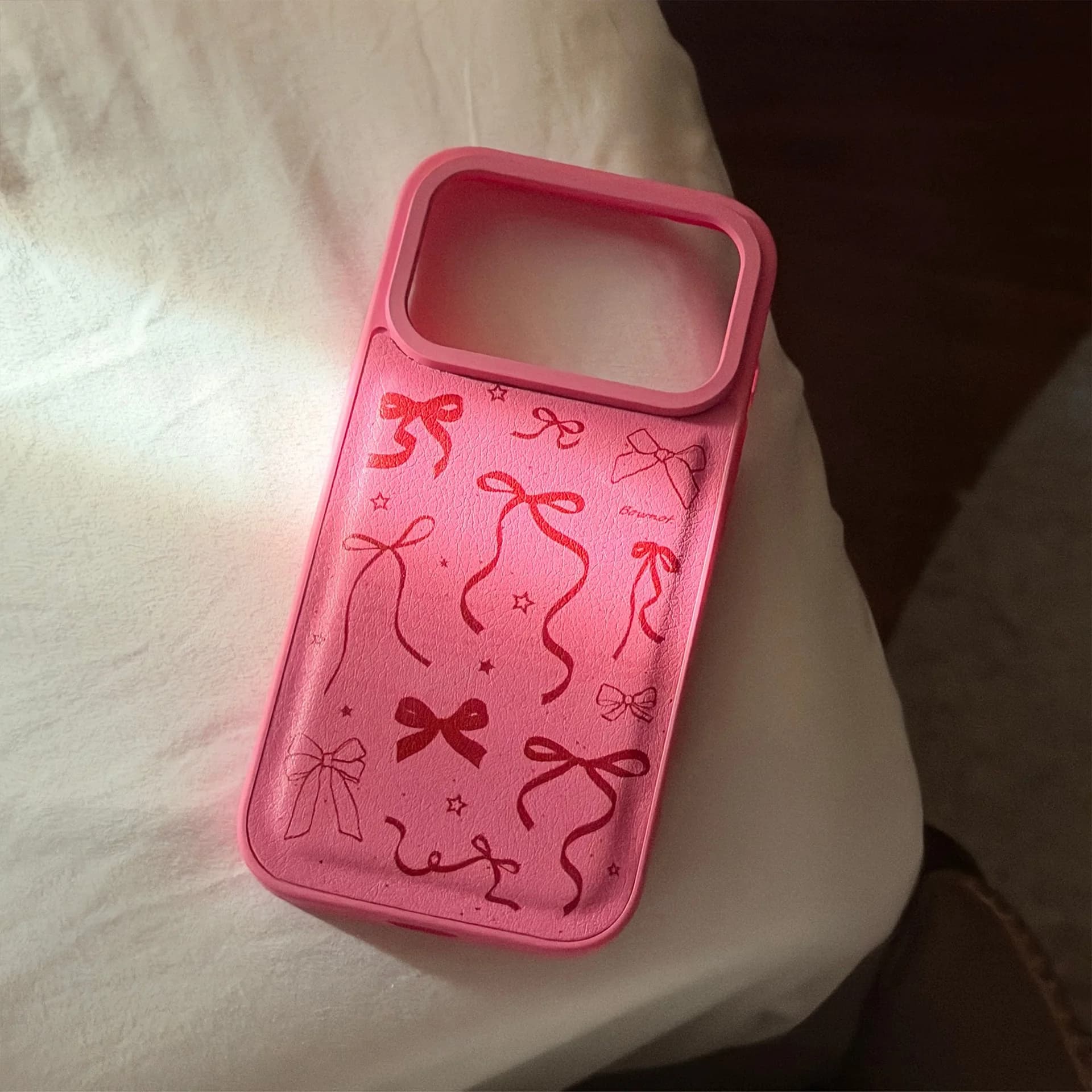 Custodia Protettiva Antiurto in Pelle con Fiocco Rosso a Schermo Intero Stile Coreano per iPhone Air 13 14 15 16 17 Pro Max