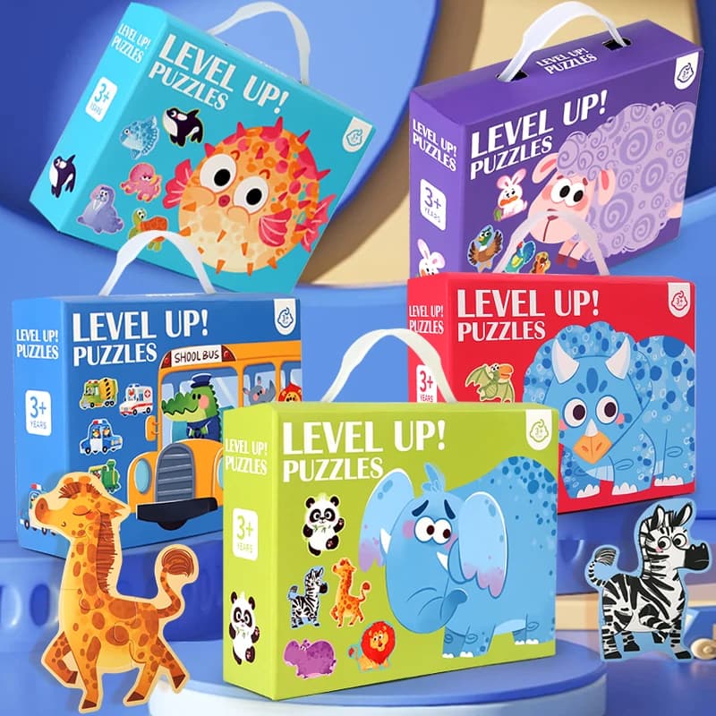 Puzzle in legno Giocattolo per bambini Puzzle per animali dei cartoni animati Gioco di puzzle per bambini Set regalo per bambini