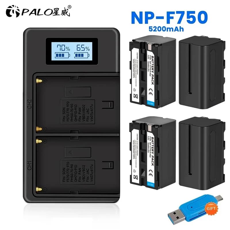 1-4 pezzi 5200mAh NP F750 NP F770 NP-F750 Batteria Akku + Caricatore USB LCD per Sony NP F970 F960 F550 F570 QM91D CCD-RV100 TRU47E