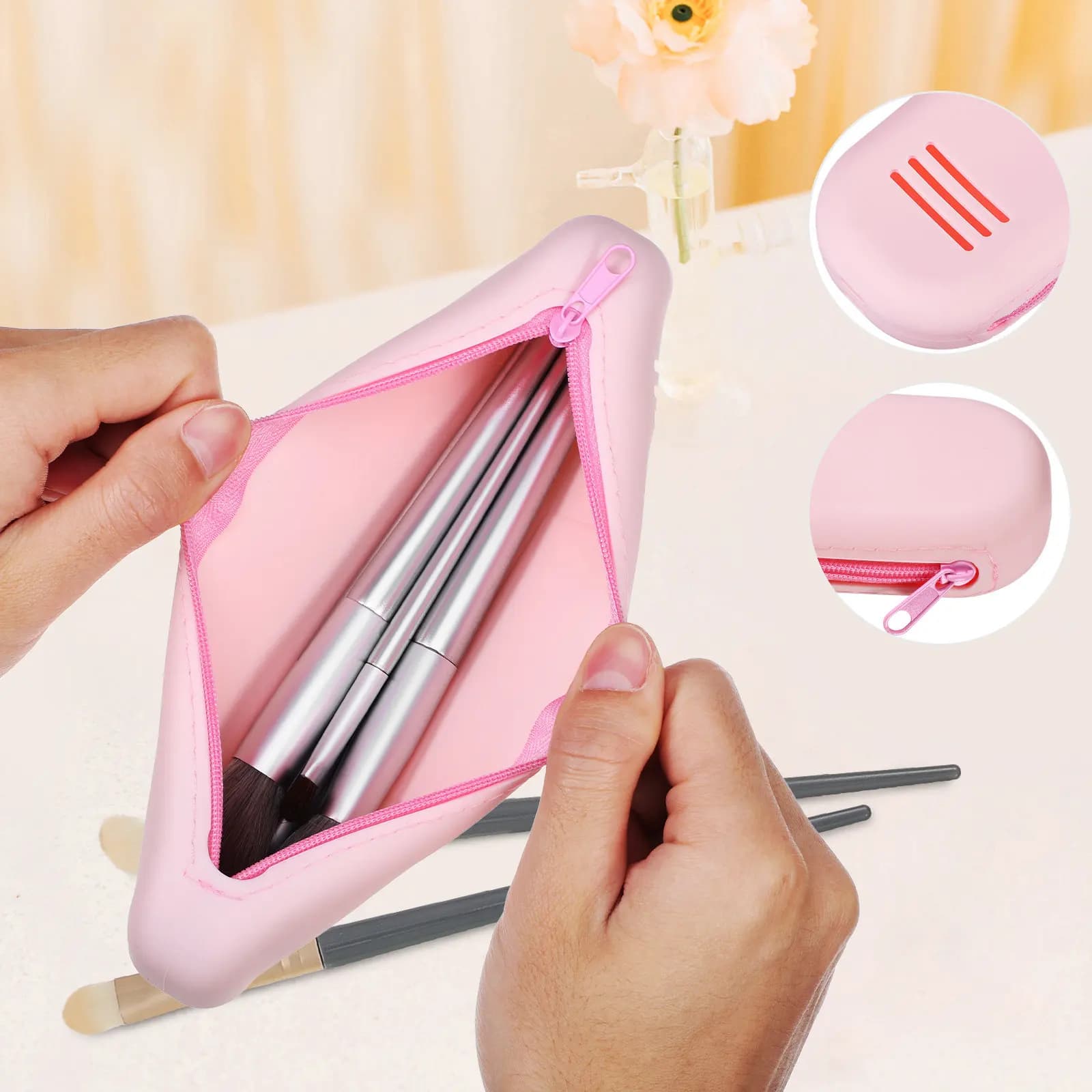 2 Pezzi Custodia in Silicone per Pennelli da Trucco, Morbida e Indeformabile, da Viaggio, Organizzatore Portatile per Pennelli