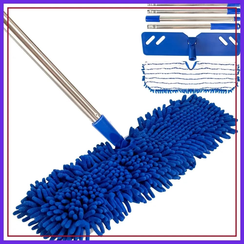 Mop in microfibra a doppia faccia con manico regolabile per pavimenti in legno, piastrelle e laminato - Panni lavabili, 30,7-56,7 pollici