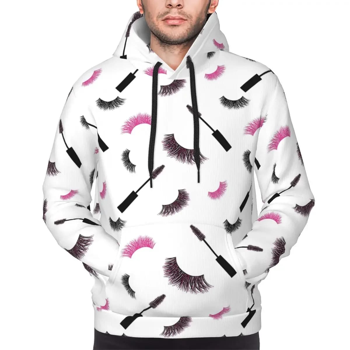 Lashes And Mascara With Pink Glitter Pattern Hoodie Harajuku Pullover Autumn Winter Men's Women's Sweatshirts Long Sleeve Tops