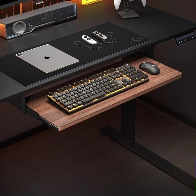 Pull-Out Keyboard Tray with Slide Rail Extendable Hidden Storage Shelf Ergonomic Mouse Platform Workspace Organizer Solution