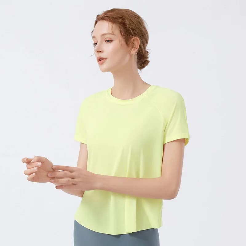 T-shirt Estiva da Donna a Maniche Corte con Spacco Posteriore, Traspirante e Comoda per Yoga, Sport all'Aperto, Corsa, Fitness, Palestra e Pilates