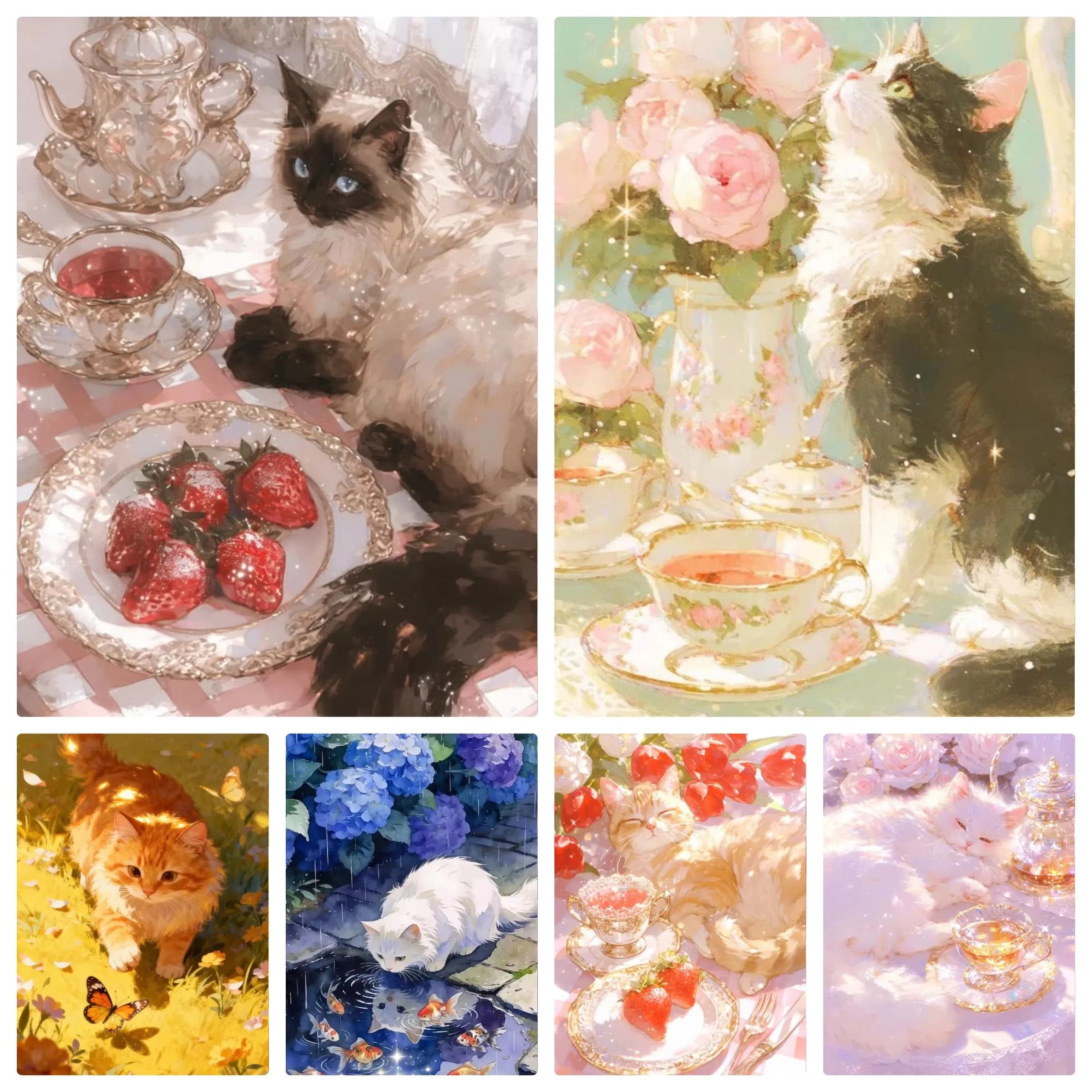 Diamond Painting Cute Sparkly Cat Cartoon Style Diamond Mosaic Handmade Art Exquisite Creative Gift Home Decoration