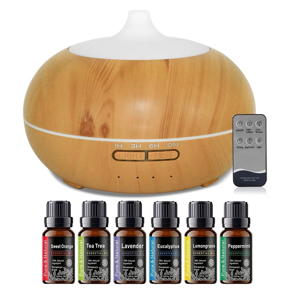 Diffusore di Oli Essenziali da 550ml con Telecomando, 7 Luci LED Cangianti, Funzionamento Silenzioso per Camera da Letto, Ufficio, Yoga