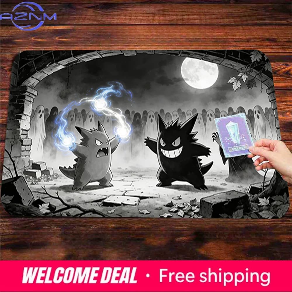Tappetino da Gioco Anime Pokemon Gengar Battle Theme TCG, Tappetino per Mouse da Gioco Grande Antiscivolo per Giochi di Carte Collezionabili