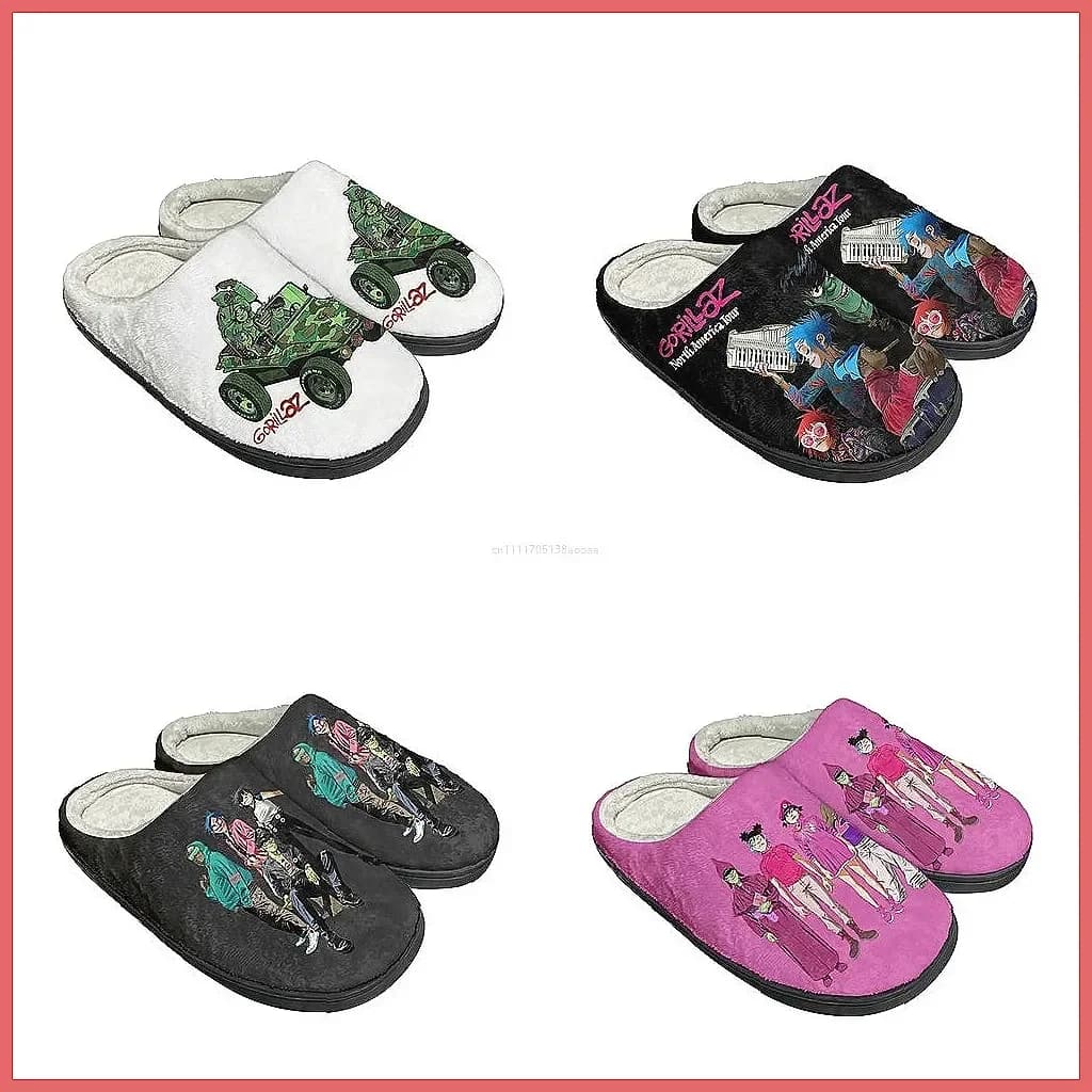 Gorillaz Custom Home Cotton Slippers, Plush Warm Indoor Shoes for Men and Women