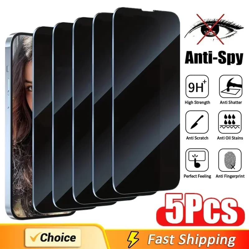 5 pieces protection screen privacy cover complete for iPhone 16 11 12 13 14 Pro Max Mini 8K anti-spy glass for iPhone 15 17 PRO XR XS MAX