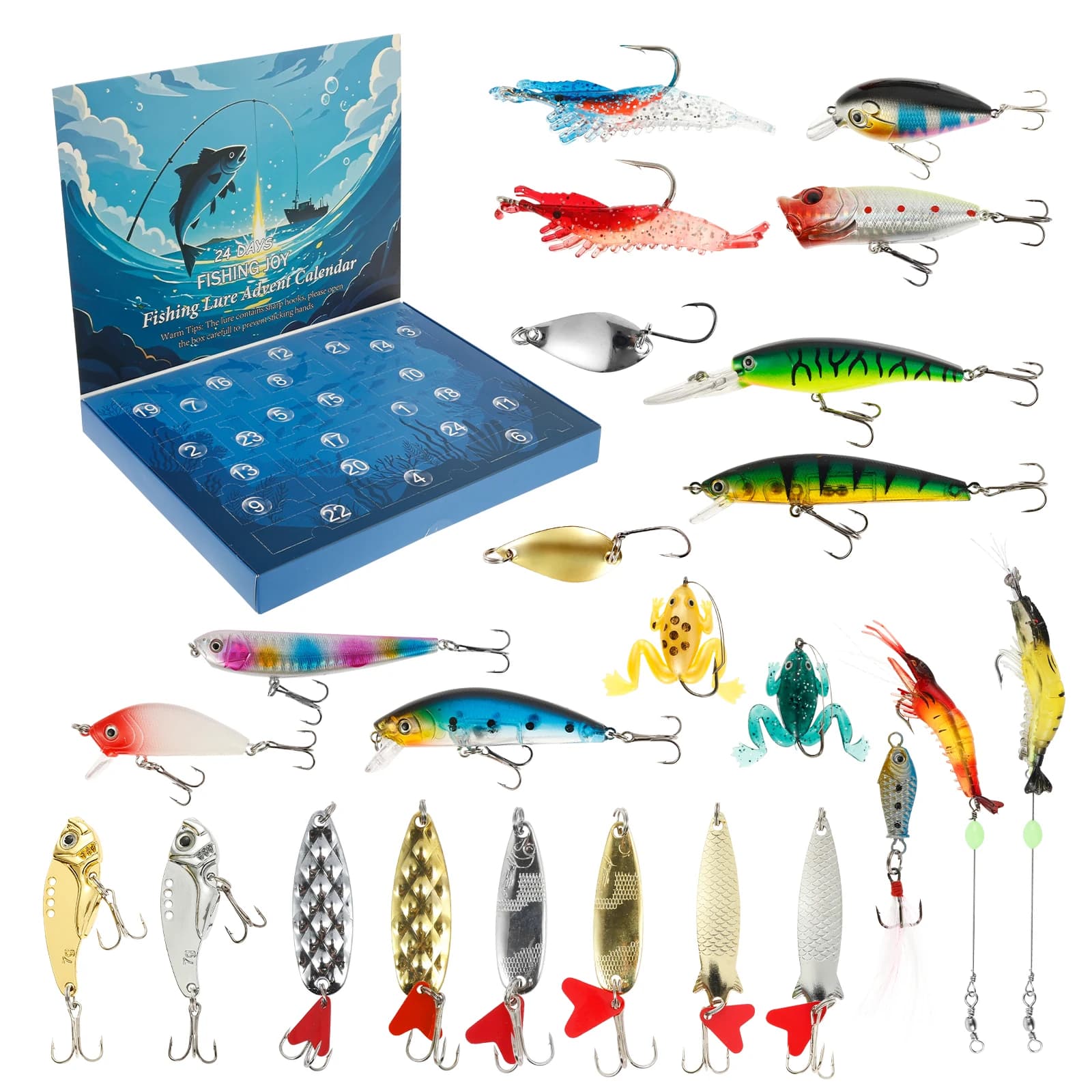 Advent Calendar Fishing bait Christmas countdown - Set of fishing baits for 24 days for adult men Teenagers - Christmas surprise gifts 2025