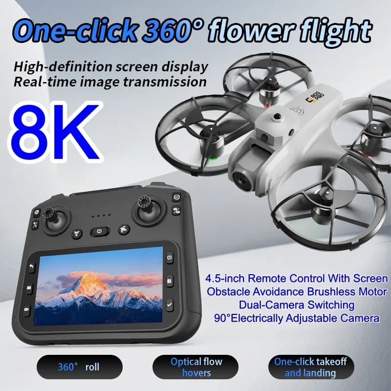 Drone 8K con Doppia Fotocamera HD Commutabile, WiFi FPV, Evitamento Ostacoli, Schermo da 4,5 Pollici, Quadricottero RC