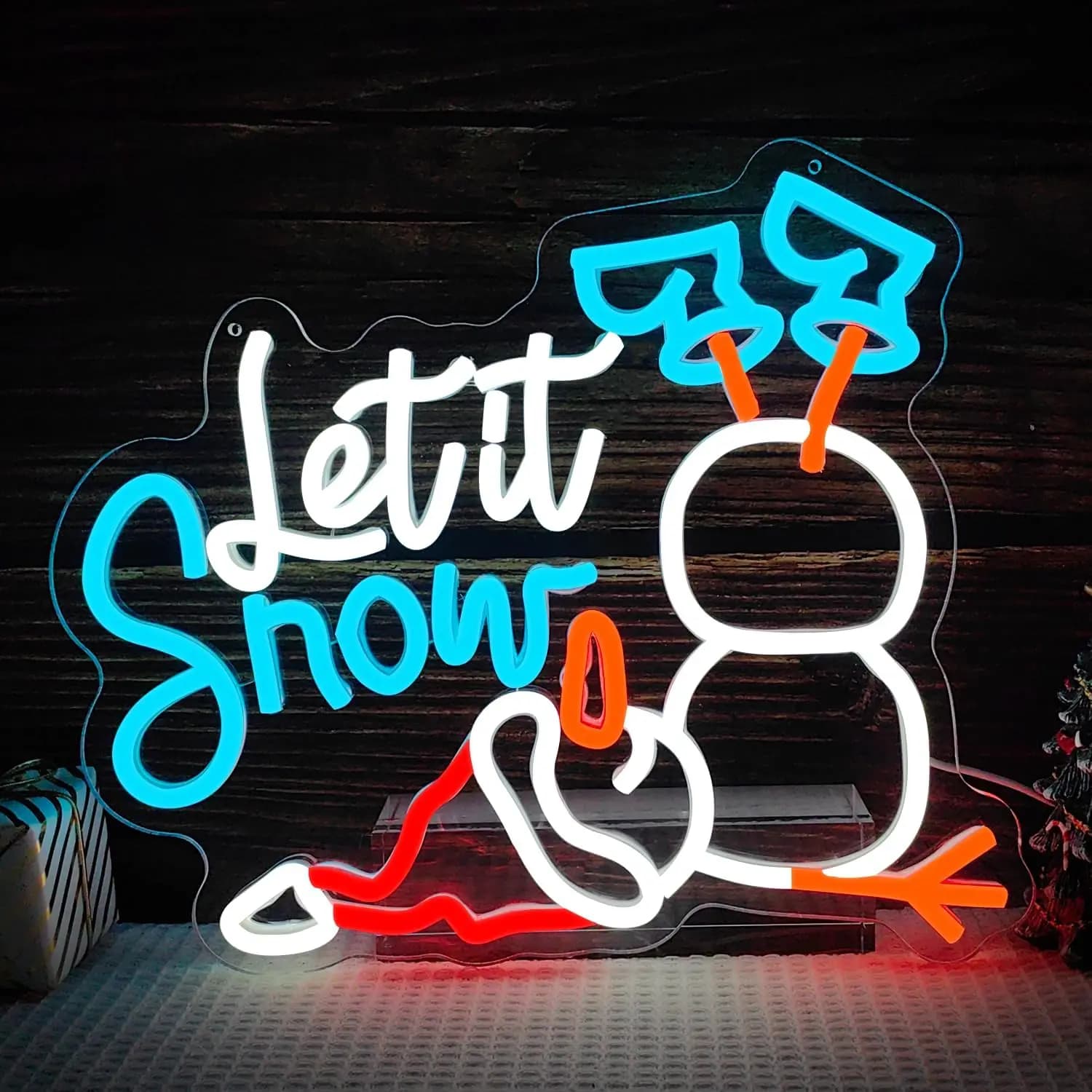 Let It Snow Neon Sign Dimmerabile Natale LED Pupazzo di neve Luci al neon per la festa di Natale Camera da letto Finestra Decorazione della parete Regali di festa