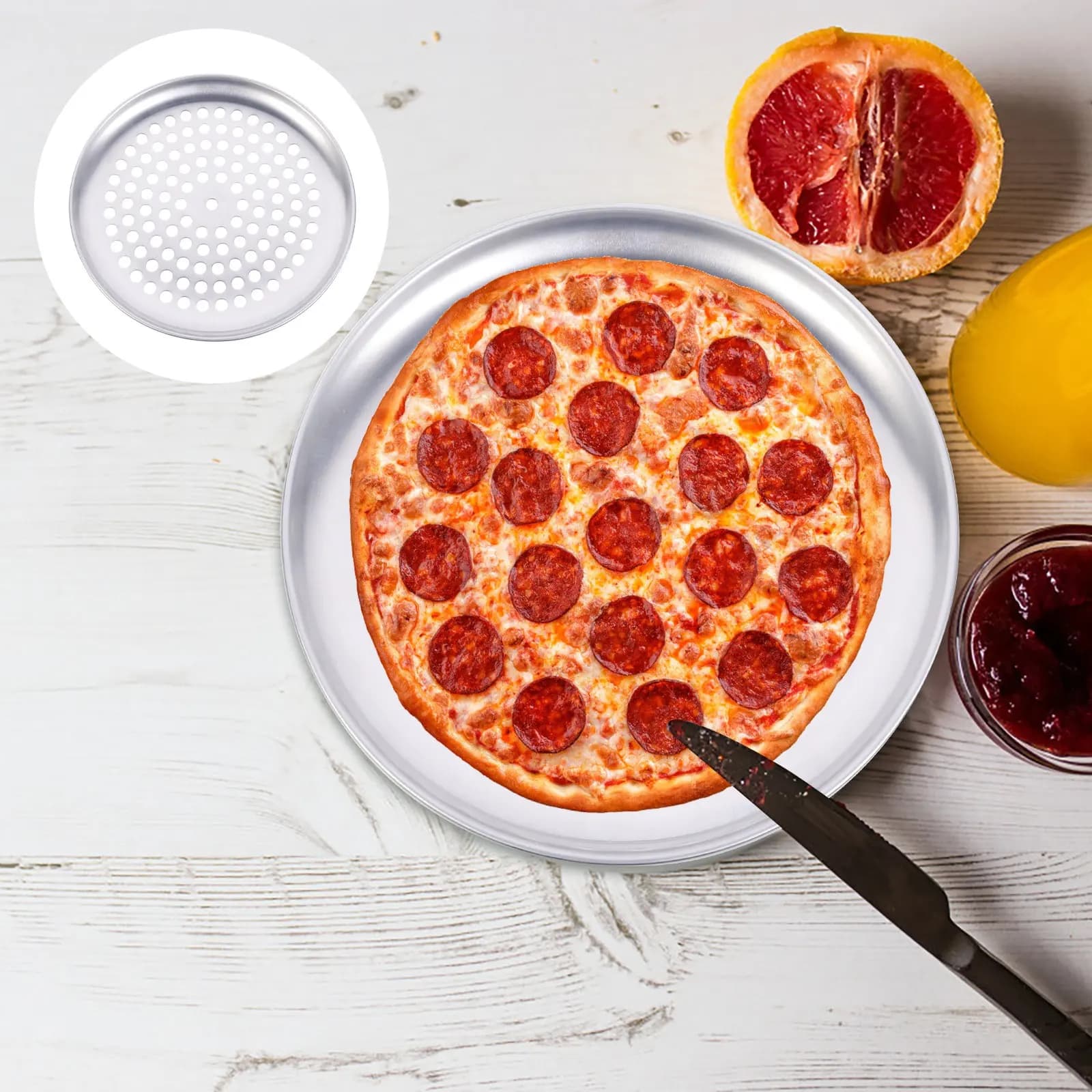 1Pcs 8 Inch Nonstick Pizza Pan with Holes Heavy Duty Perforated Baking Tray for Fast Even Home