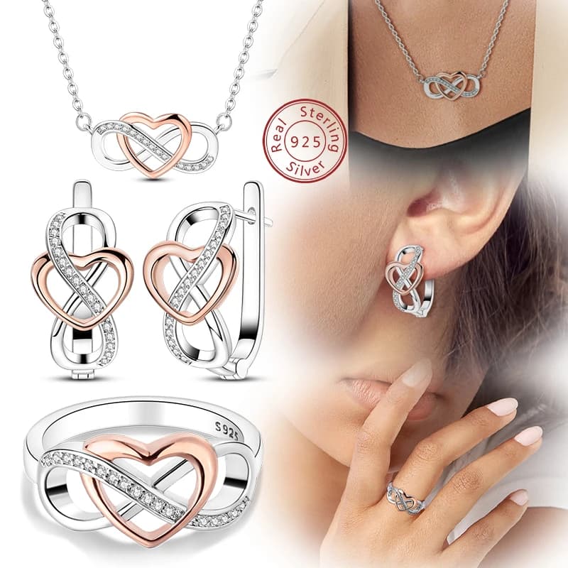 Set Originale in Argento Sterling 925 con Orecchini, Anello e Collana 'Amore Eterno' per Donna, Gioielli di Lusso Leggero alla Moda, Idea Regalo