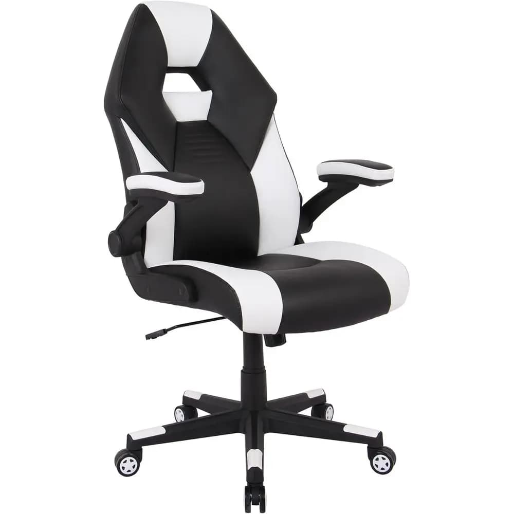 Leather High-Back Gaming Office Chair, Black/White, BIMA Compliant