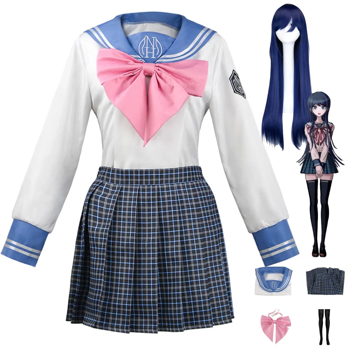 Game Maizono Sayaka Costume Cosplay Japanese school uniform JK Pink squared set sailor wig adult woman sexy carnival dress
