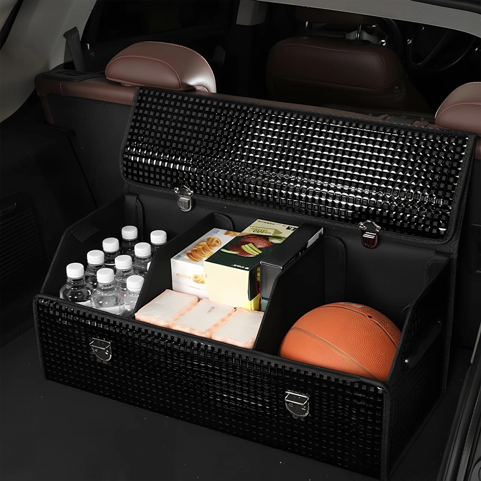 Organizer per Bagagliaio Auto per SUV e Sedan, Contenitore Pieghevole per Stoccaggio, 25.98x11.81x11.81 Pollici con Coperchio