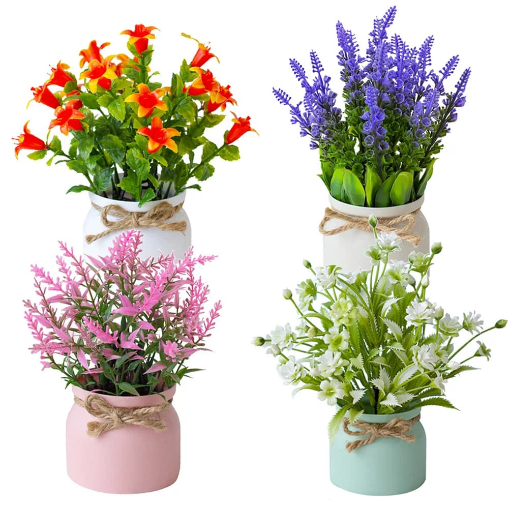 Indoor Ambiance Artificial Pot Flowers Charming Faux Flower Arrangements Charming Rustic Bow Accent Indoor Low-Maintenance Plant