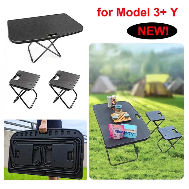 Car Rear Trunk Portable Table For Tesla Model 3+ Highland Model Y 2024 Foldable Camping Travel Picnic Table Board With 2 Chairs