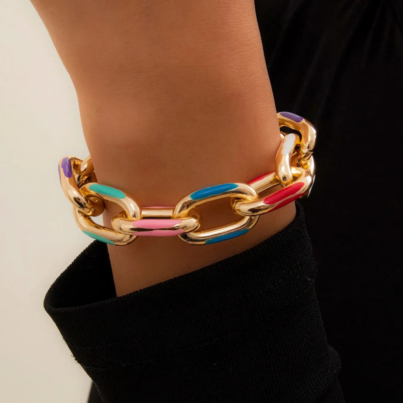 Hip Hop Punk Colorato Bracciale a catena con gocciolamento di olio per le donne Goth Chunky Spessore Blocco Braccialetti con ciondoli Gioielli Grunge Steampunk Uomo Regalo