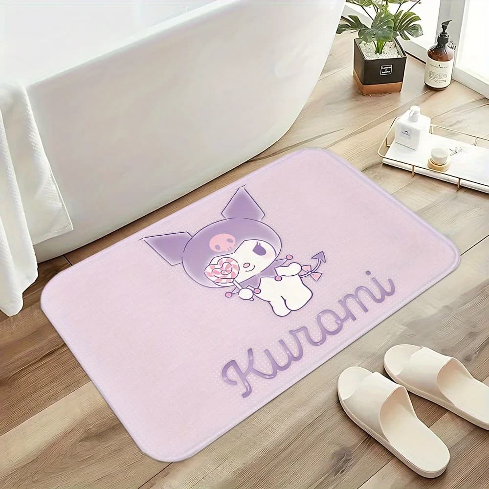 Tappeto in flanella lavabile antiscivolo Sanrio Flower Purple Kuromi Cartoon Cute Mini 1pc per zerbino, soggiorno, camera da letto, bagno
