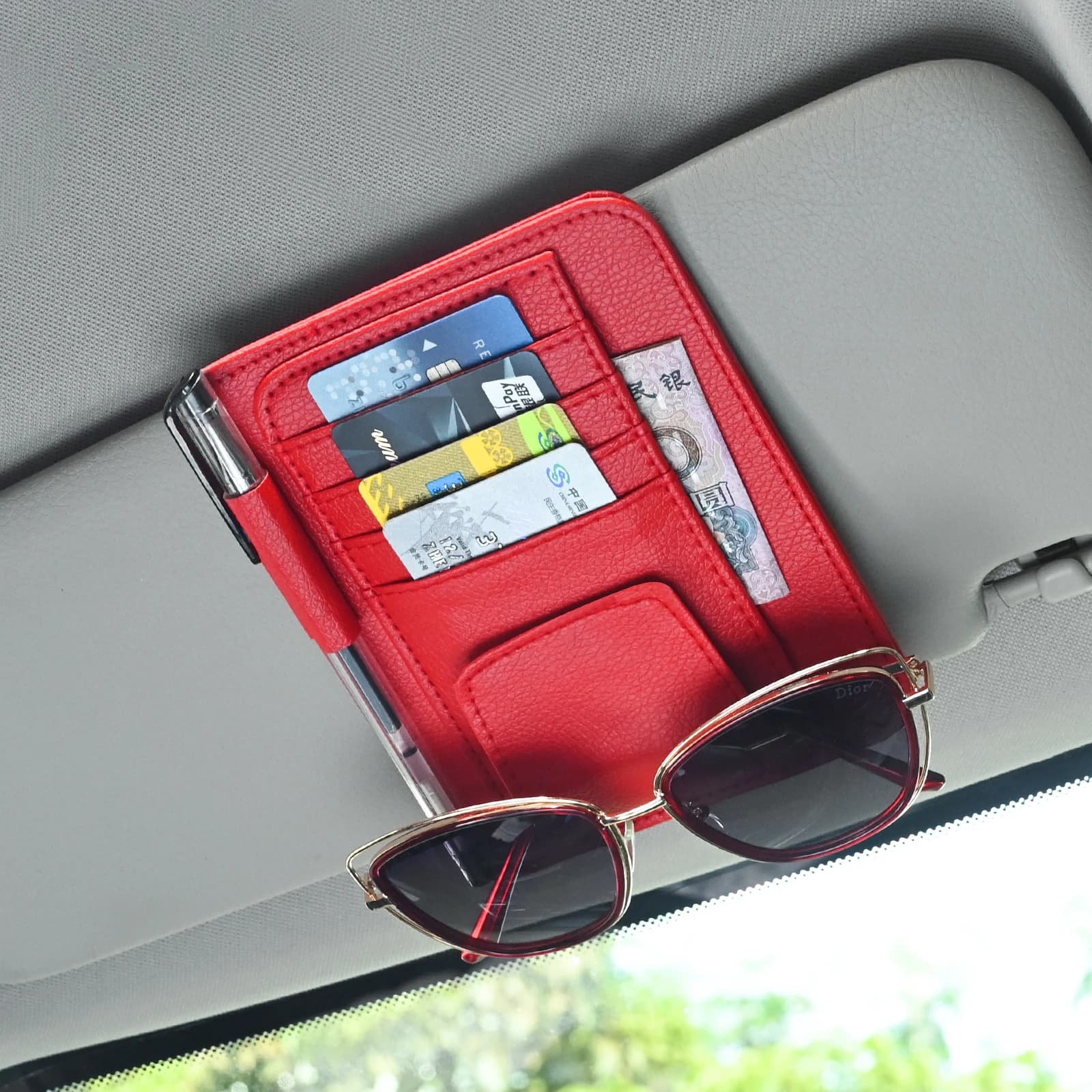 Organizzatore per visiera per auto Borsa multitasche Porta carte Porta occhiali Porta visiera automatico antigraffio per interni auto