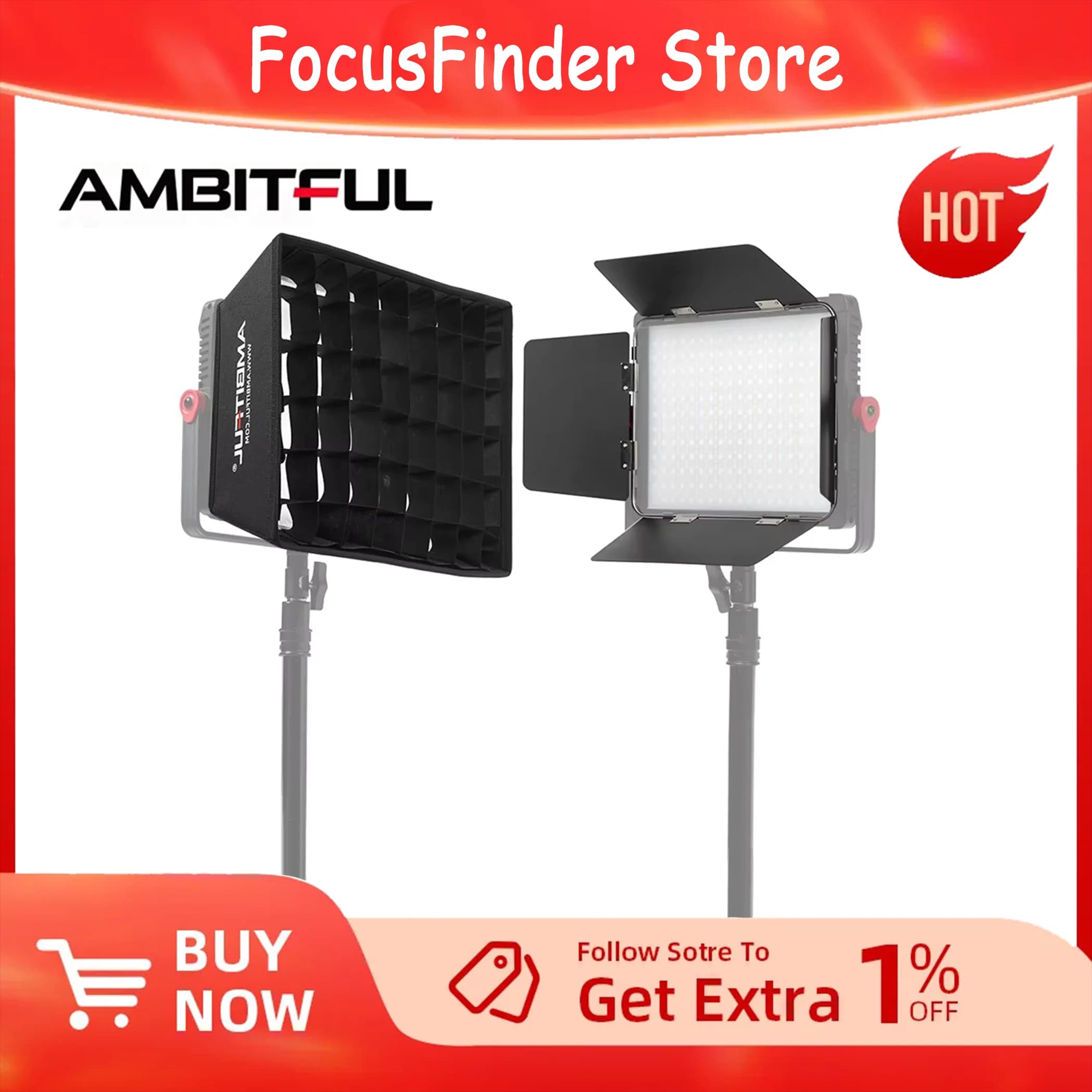AMBITFUL P35R Pannello video LED Diffusore di luce Griglia a nido d'ape Softbox Porta della stalla (Softbox/Solo porta di corna)