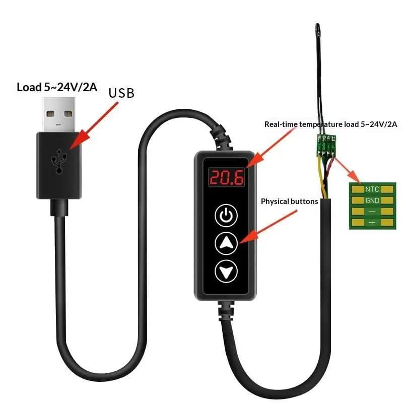 W-3301 DC5~12V Micro Thermostat USB Cable Temperature Controller Switch Temp Meter Thermoregulator For Incubator Box