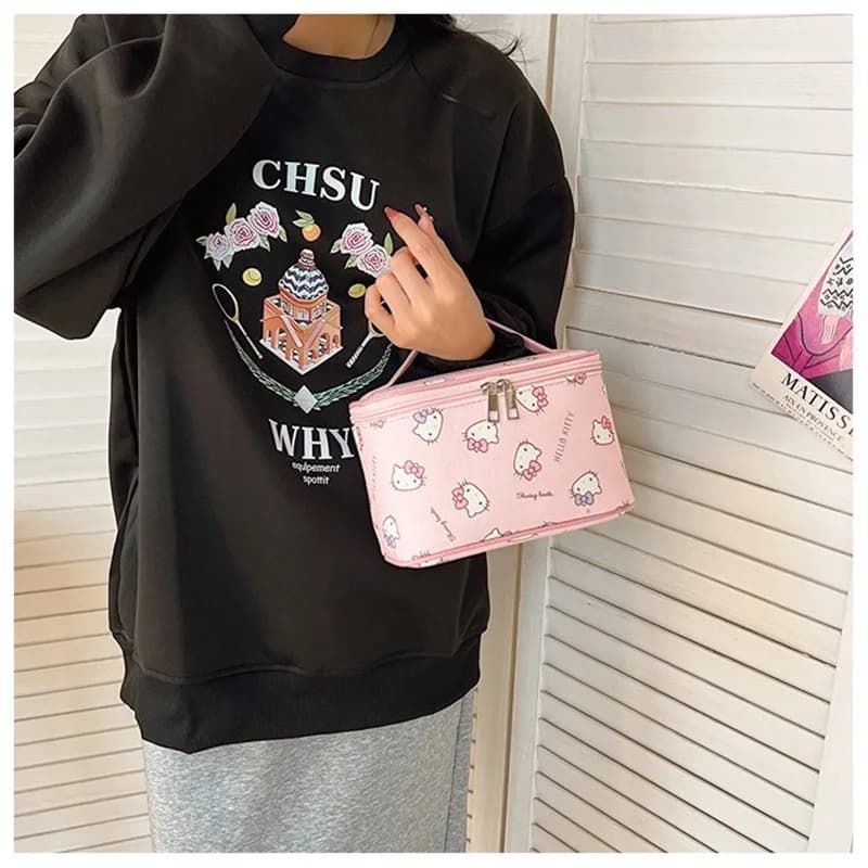 Borsa per il trucco Hello Kitty Borsa per il trucco con stampa Kawaii Borsa da viaggio per articoli da toeletta di grande capacità Borsa portaoggetti portatile Regalo di Capodanno