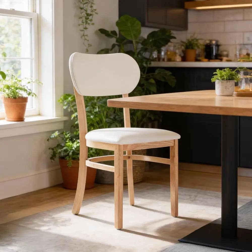 Set di 2 sedie da pranzo in rovere naturale con sedili imbottiti in pelle PU e schienali arrotondati
