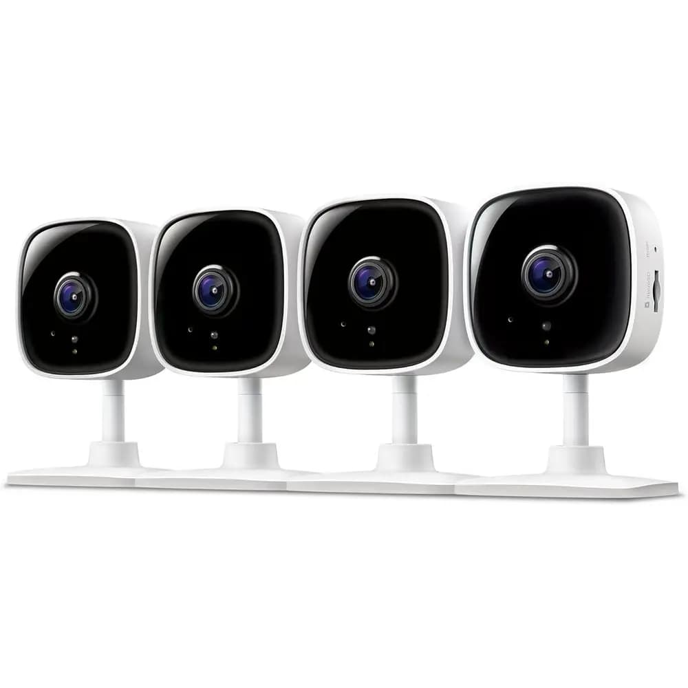 Set di 4 Telecamere di Sicurezza Interne Cablate 1080P - Monitor per Bambini e Animali, Rilevamento Movimento, Audio Bidirezionale, Sirena, Visione Notturna, Archiviazione Locale/Cloud